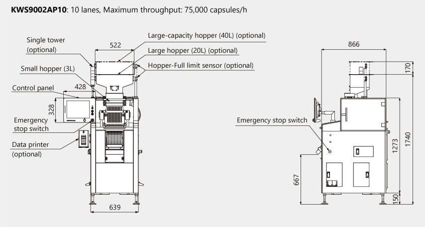 Bản vẽ kỹ thuật máy kiểm tra trọng lượng viên nang Anritsu KWS9002AP10 10 lanes