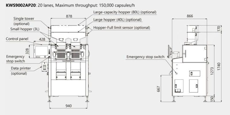 Bản vẽ kỹ thuật máy kiểm tra trọng lượng viên nang Anritsu KWS9002AP20 20 lanes