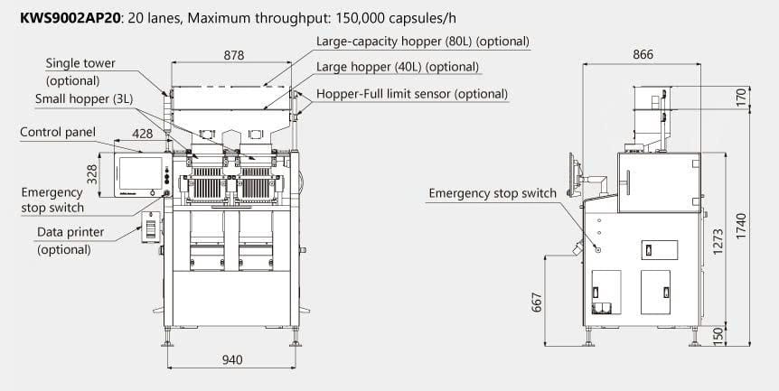Bản vẽ kỹ thuật máy kiểm tra trọng lượng viên nang Anritsu KWS9002AP20 20 lanes