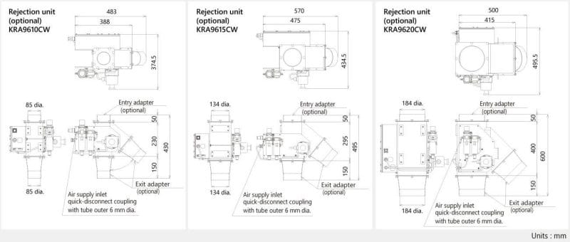 Bản vẽ bộ phận Rejection máy dò kim loại đường ống Anritsu dùng để loại bỏ tạp chất kim loại tự động.