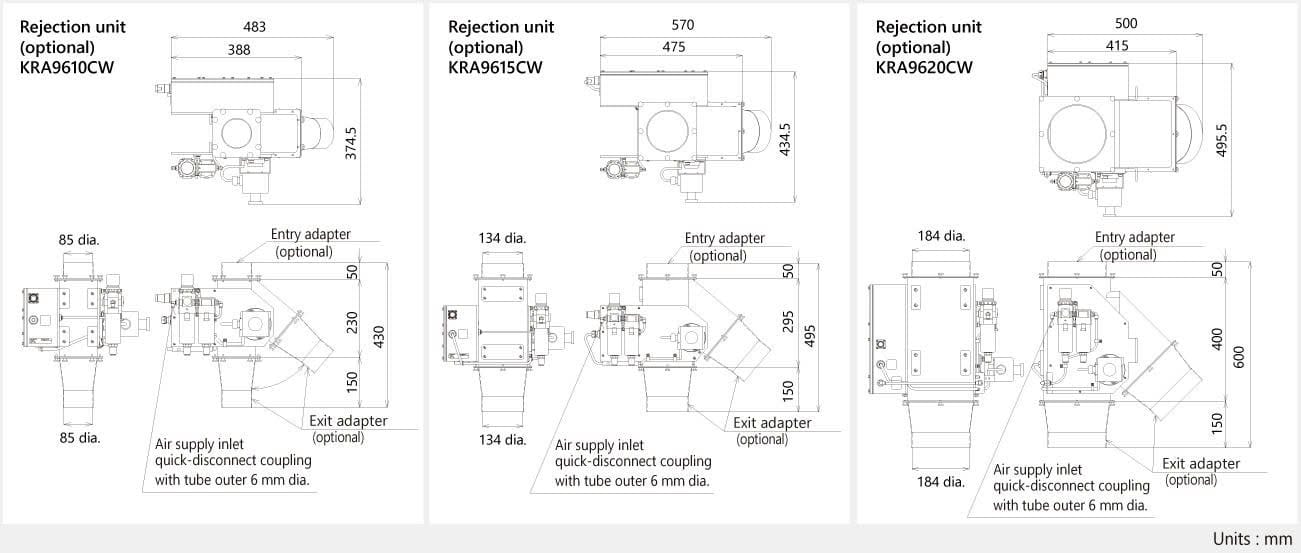 Bản vẽ bộ phận Rejection máy dò kim loại đường ống Anritsu dùng để loại bỏ tạp chất kim loại tự động.